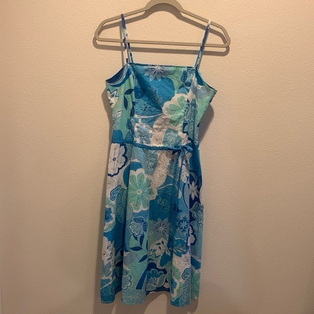 New York&Company Womens Midi Length Dress w/Spaghetti Straps&Zip Back 100%Cotton